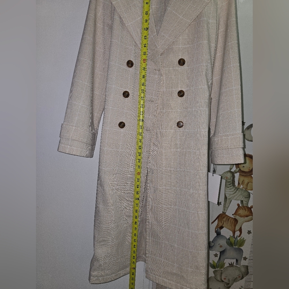 bagatelle Beige Plaid Double-Breasted Trench Coat - Picture 16 of 17